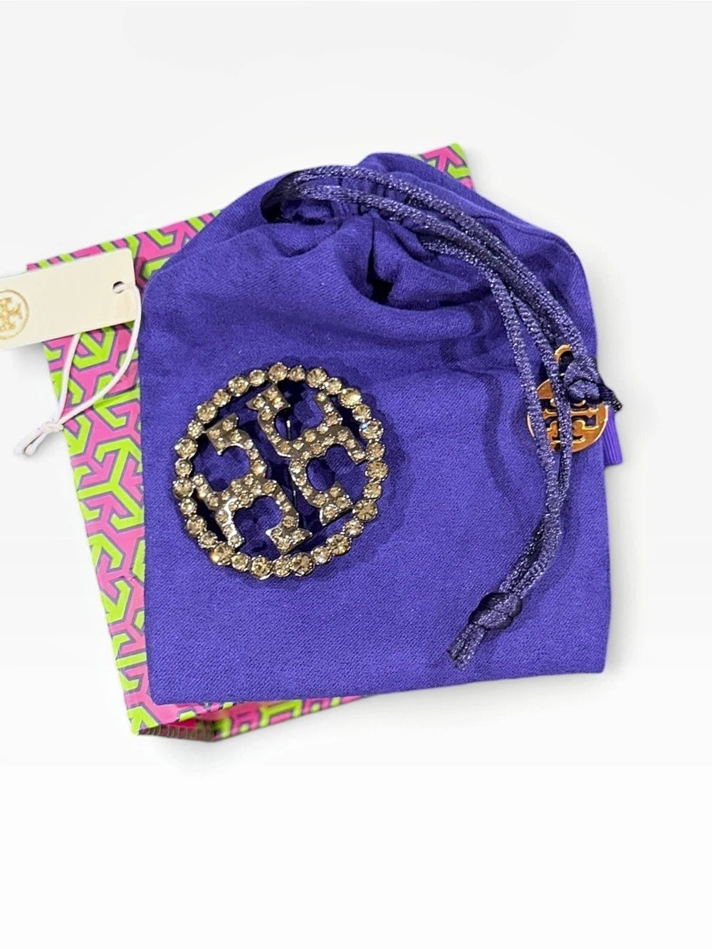 Tory Burch Crystal Logo Brooch with box